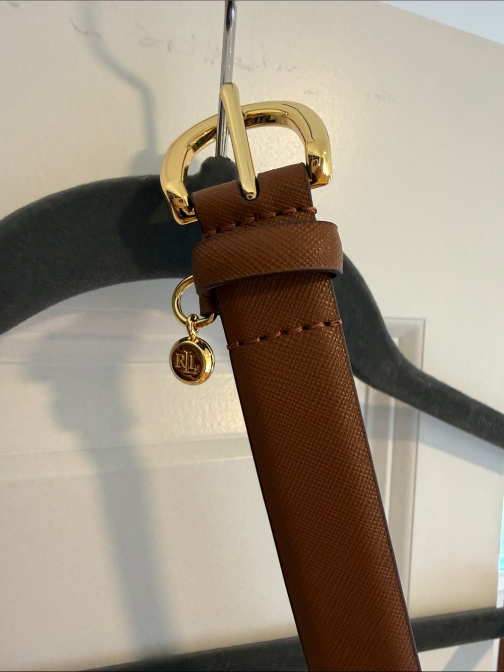 Ralph Lauren Chestnut Saffiano Leather Belt with Gold Hardware
